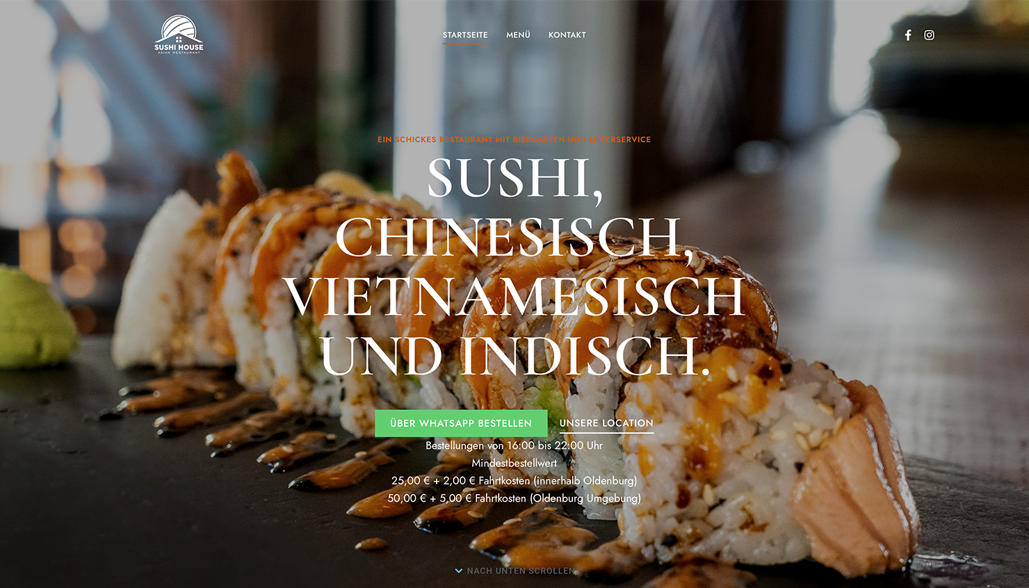Startseite der Webseite von Sushi House designed durch JTS digital